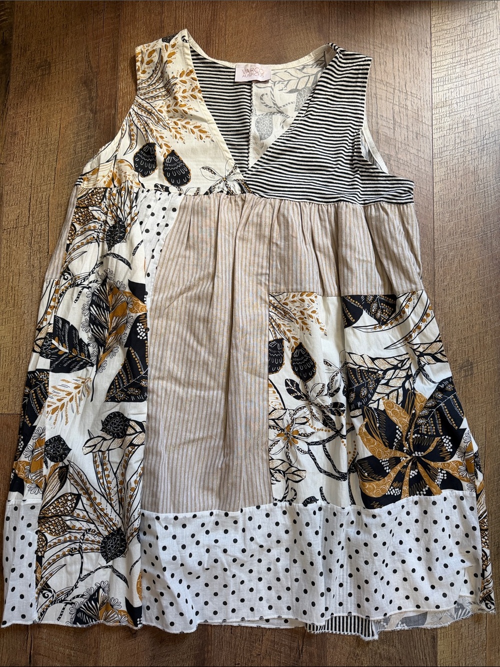 Sleeveless Patchwork Tunic in Black, White & Gold - Women's